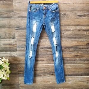 C'esttoi Jeans Light Wash Super Distressed  Skinny Jeans Pants Women's Size 3